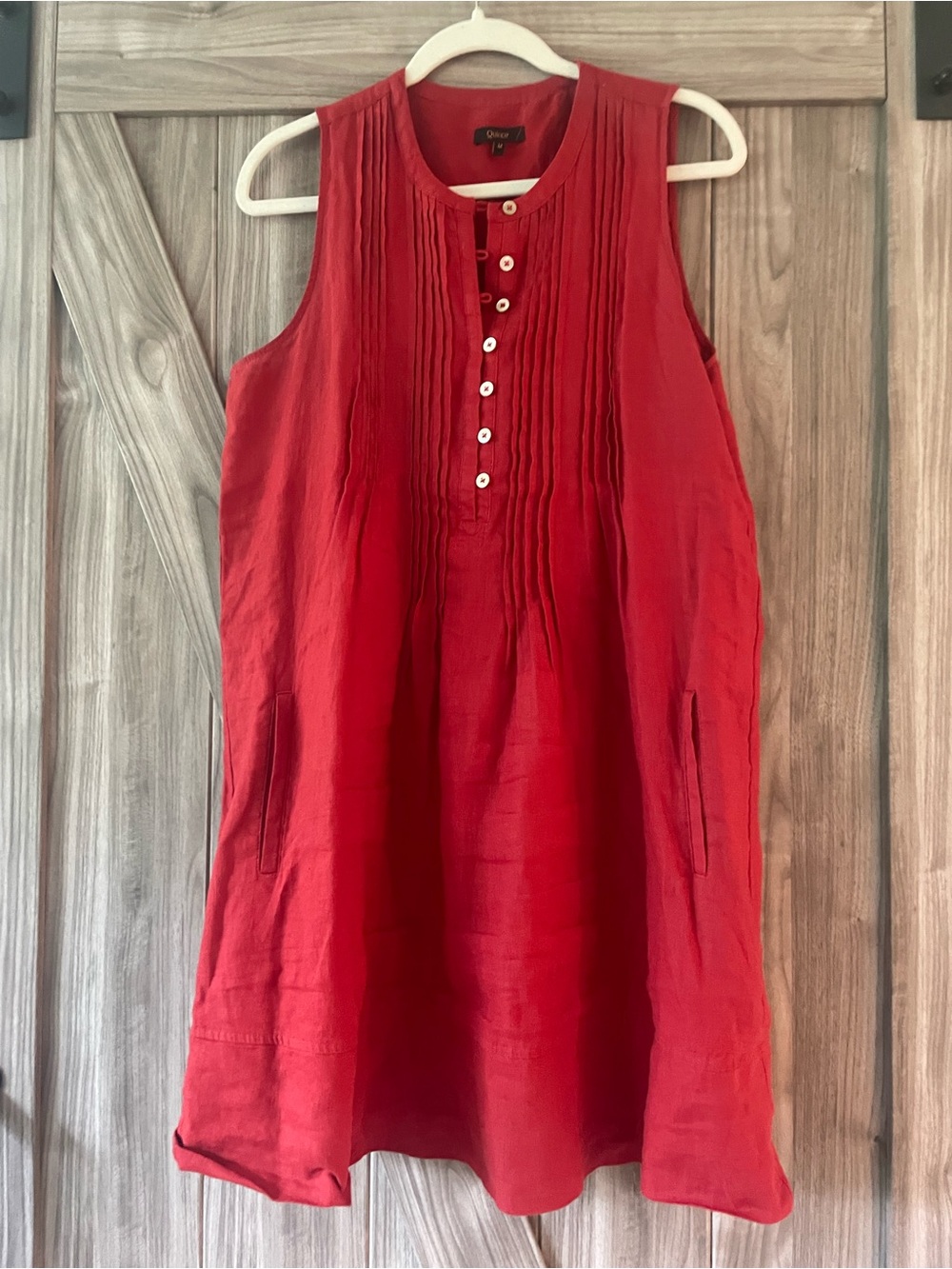 Quince Sleeveless Red Pintuck Tunic Dress